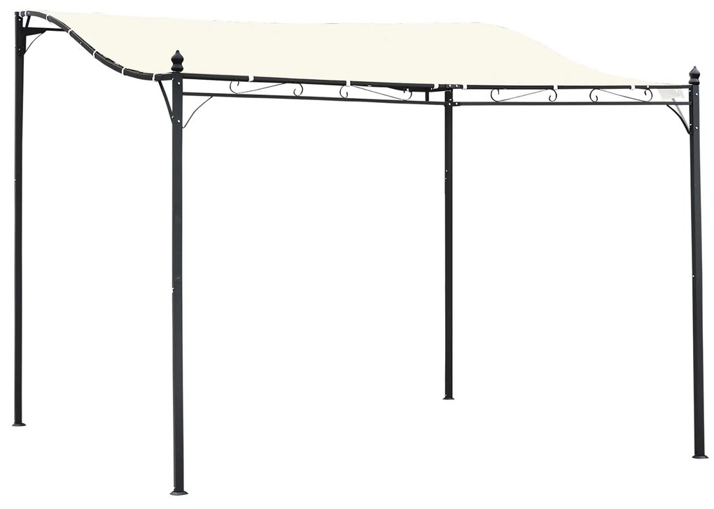 Pérgola de Jardim 3x3m Pérgola Montada na Parede com Toldo e 16 Orifícios de Drenagem Metal e Poliéster Creme