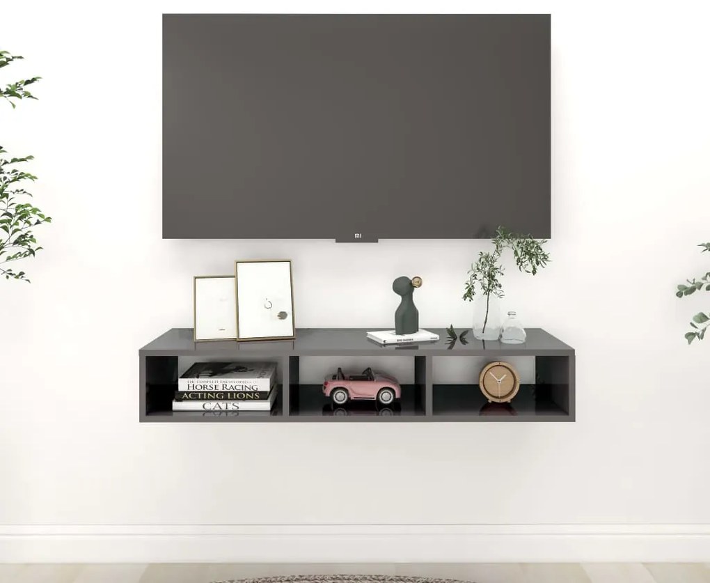 vidaXL Estante de parede 102x30x17cm derivados madeira cinza brilhante