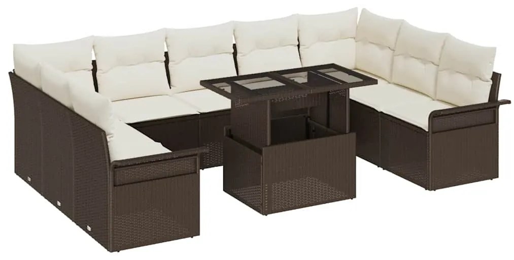 vidaXL Conjunto de sofá de jardim de 10 peças com almofadas marrons em rattan sintético