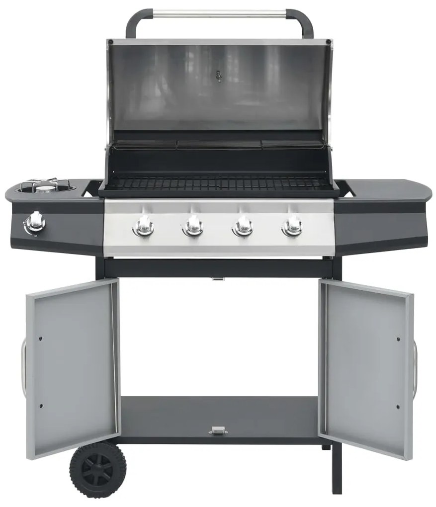 Grelhador/barbecue a gás 4+1 zonas de cozinhar preto e prateado