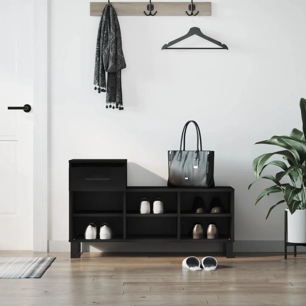 vidaXL Sapateira 102x36x60 cm derivados de madeira preto