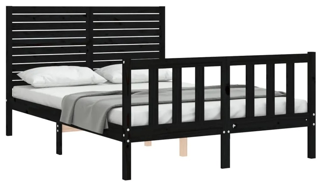 Estrutura de cama com cabeceira 140x200 cm madeira maciça preto