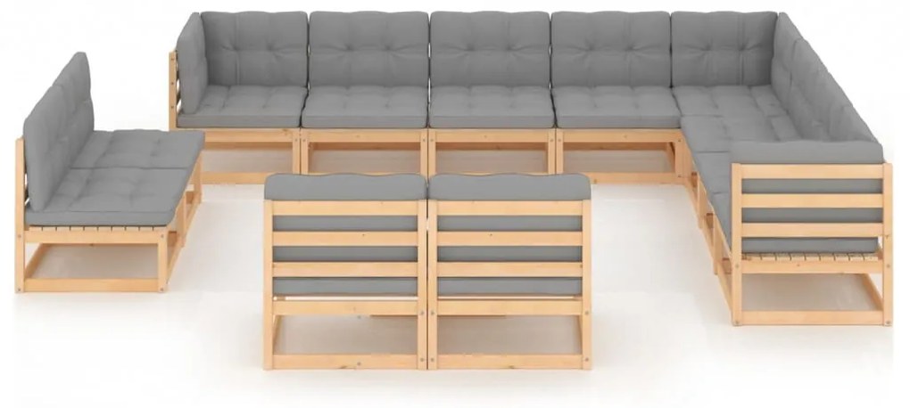 12 pcs conjunto lounge de jardim com almofadões pinho maciço