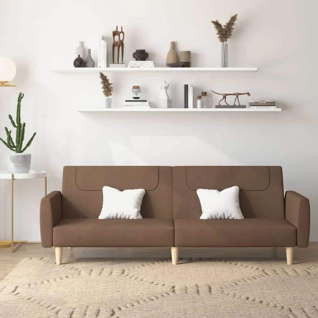 vidaXL Sofá-cama de 2 lugares tecido castanho
