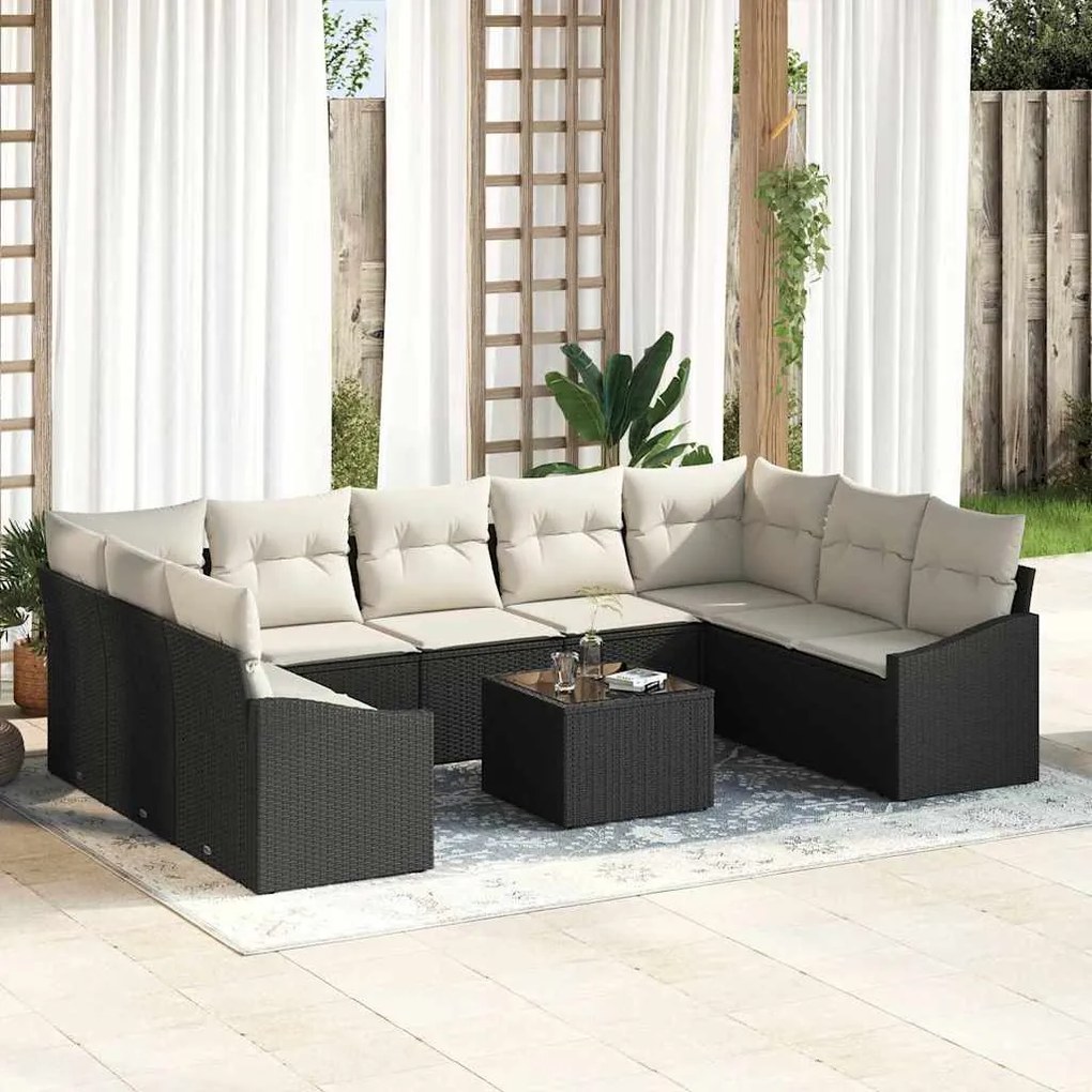 Conjunto de Sofá de Jardim de 9 Peças com Almofadas Marrom em Rattan S