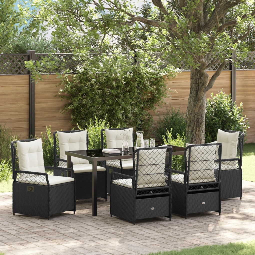 vidaXL Conjunto de Jantar de Jardim 7 Peças Preto Rattan Poliéster