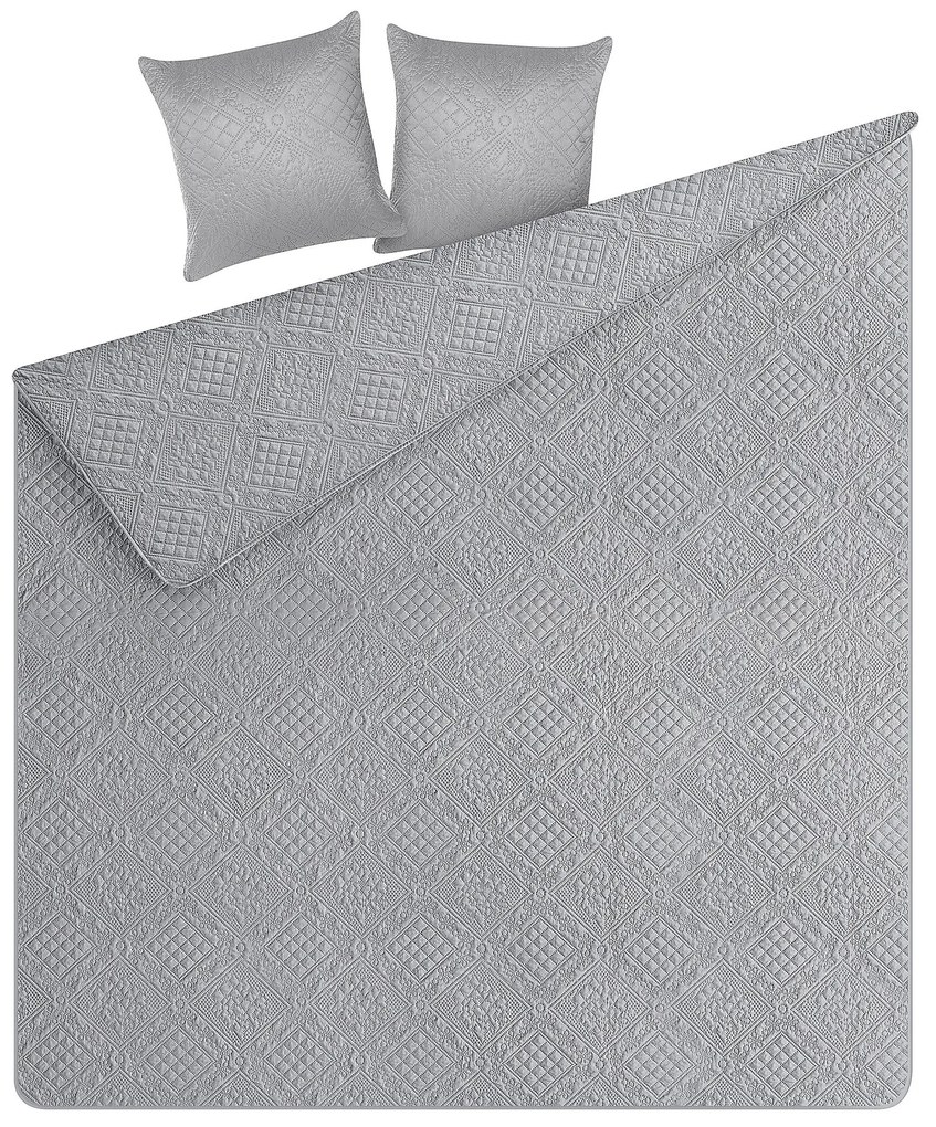 Colcha com relevo e duas almofadas cinzentas  220 x 240 ALAMUT Beliani
