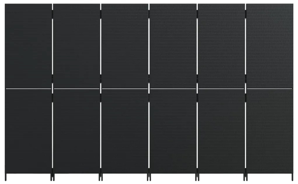 Biombo de divisão 6 painéis vime PE preto