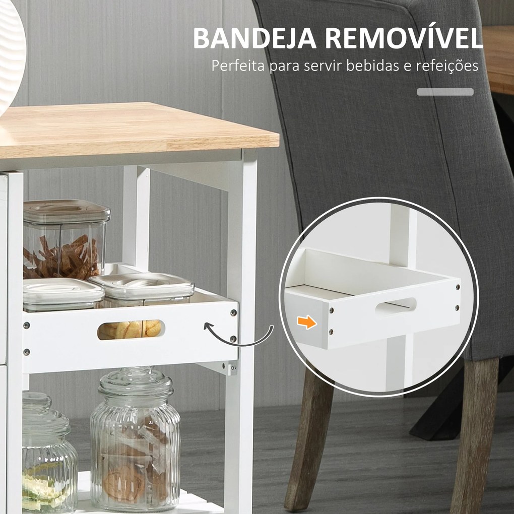 HOMCOM Carrinho de Cozinha com Rodas Carrinho de Serviço Multiuso com 3 Gavetas 2 Prateleiras Abertas e Bandeja para Sala de Jantar Sala de Estar 67x37x85,5cm Branco