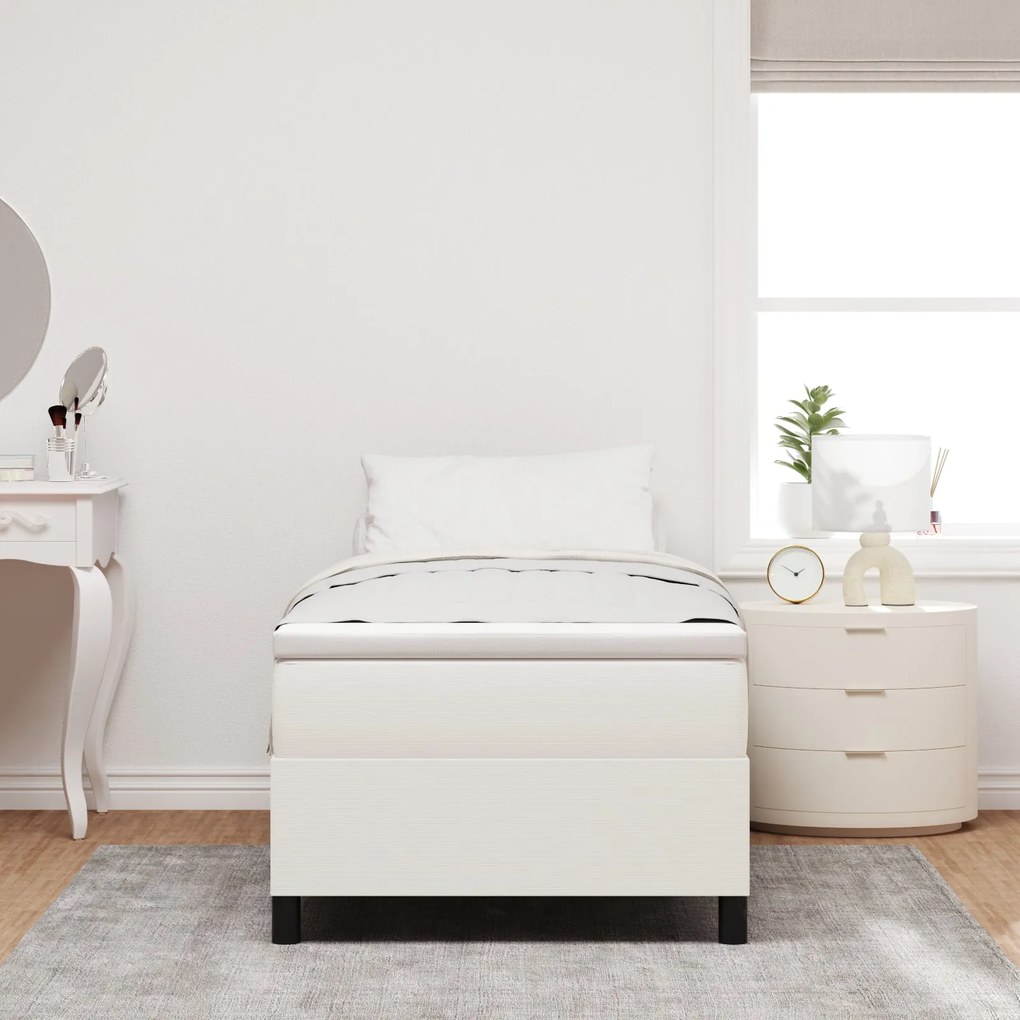 Cama Box Spring com Colchão Creme 90x200 cm Tecido de Veludo Cotelê