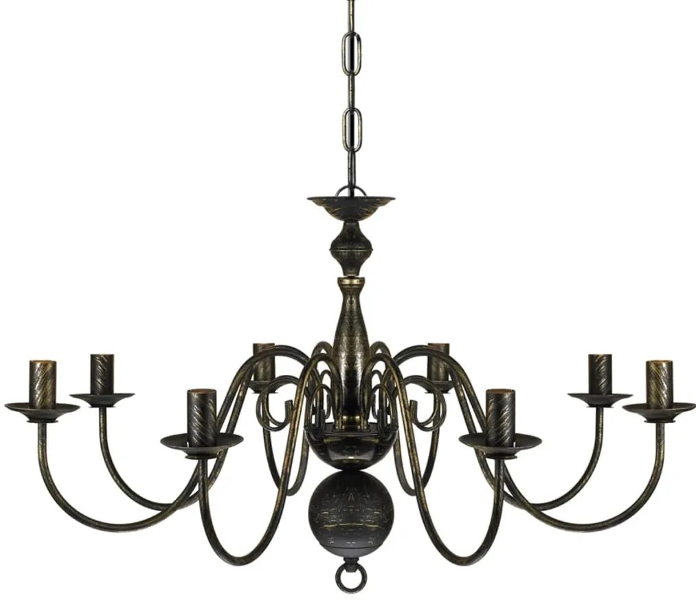 Candelabro de metal preto antigo com 8 lâmpadas E14