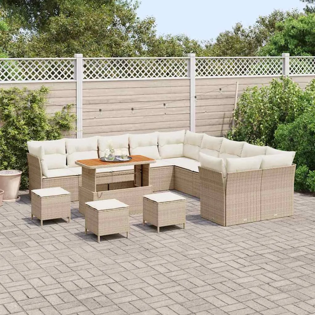 Conjunto de Sofá de Jardim com 14 Peças e Almofadas de Rattan Poliéste