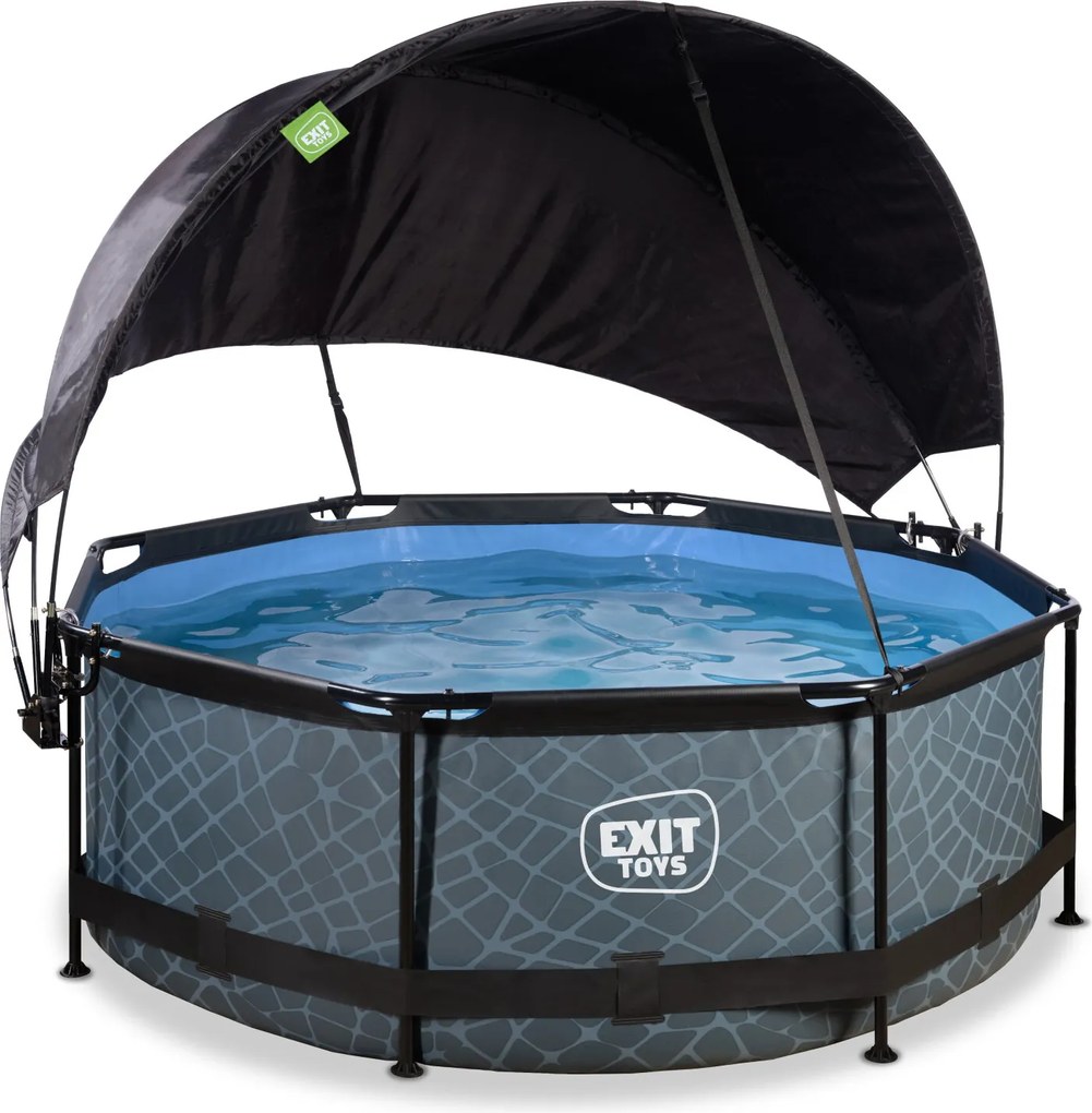 Piscina redonda Stone ø244x76cm com bomba de filtragem e cobertura - Cinzenta