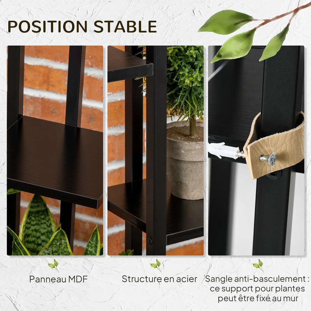Estante para flores em aço com 5 prateleiras 40 x 22 x 113 cm,, para interior e exterior, suporte para plantas para jardim, varanda ou sala, preta