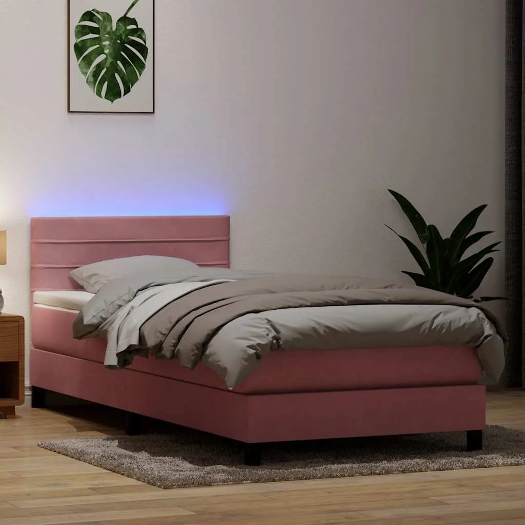 vidaXL Cama box spring c/ colchão e LED rosa 80x210 cm veludo