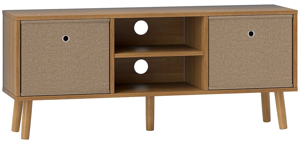 Móvel de TV para Televisores de até 50 Polegadas com 2 Gavetas de Tecido 2 Prateleiras Abertas 110x29x46,5 cm Madeira e Castanho Claro