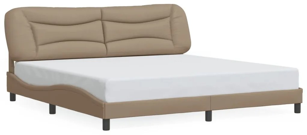 Estrutura cama c/ luzes LED 200x200 cm couro artif. cappuccino