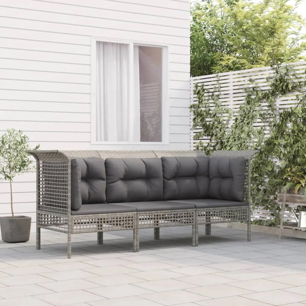 vidaXL 3 pcs conjunto lounge de jardim c/ almofadões vime PE cinzento