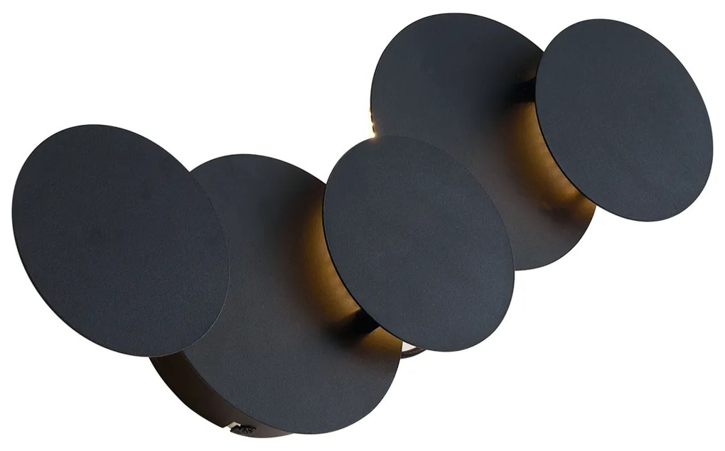 Candeeiro de Parede Moderno Preto com LED Regulável em 3 Níveis e 5 Luzes - Sunrise Moderno