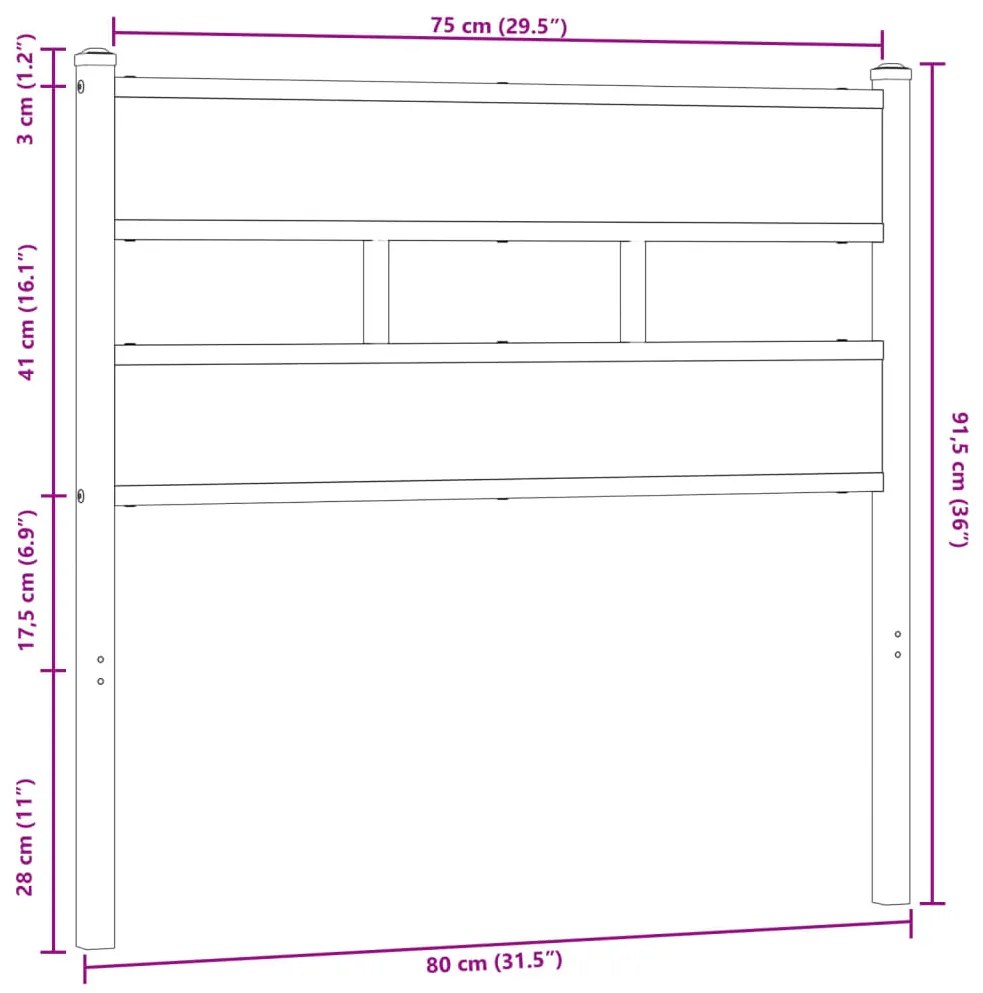 Cabeceira de cama 75 cm derivados madeira/aço carvalho castanho