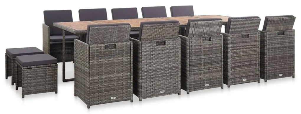 vidaXL 15 pcs conjunto jantar exterior c/ almofadões vime PE antracite