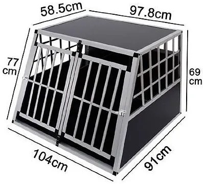 PawHut Gaiola de Alumínio para Cães Transportadora Alumínio para Cão para Viagem, Porta Dupla com Anteparo Amovível 104x91x69 cm