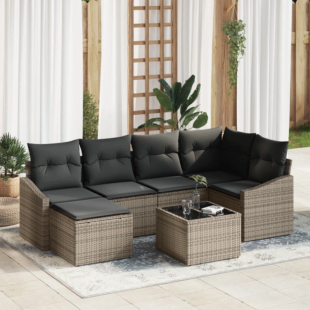 Conjunto de Jantar de Jardim com 6 Peças e Almofadas em Rattan Poliést
