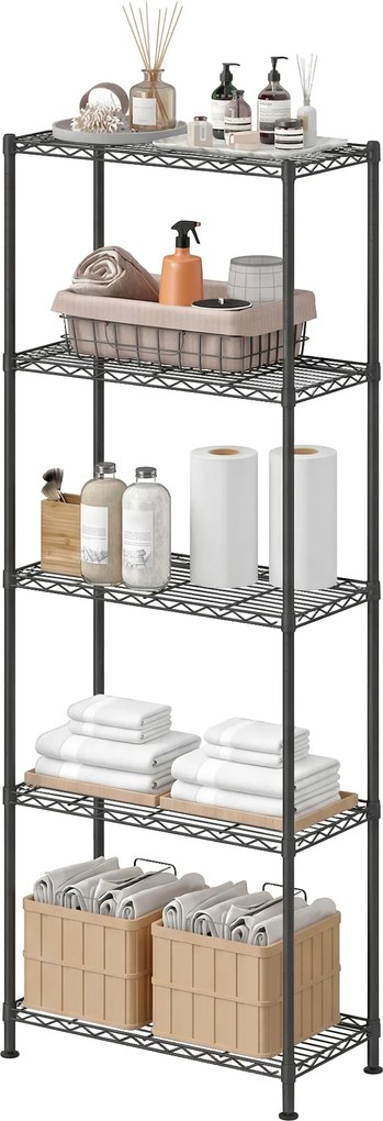Estante de metal, prateleiras ajustáveis 30 x 60 x 161 cm, estante de arrumação com 5 níveis para garagem preta