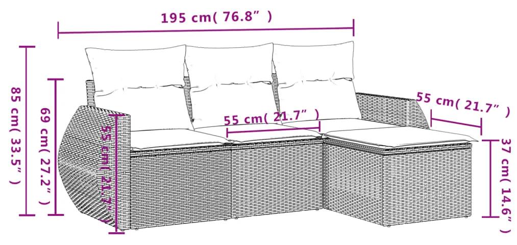 4 pcs conjunto de sofás para jardim c/ almofadões vime PE preto