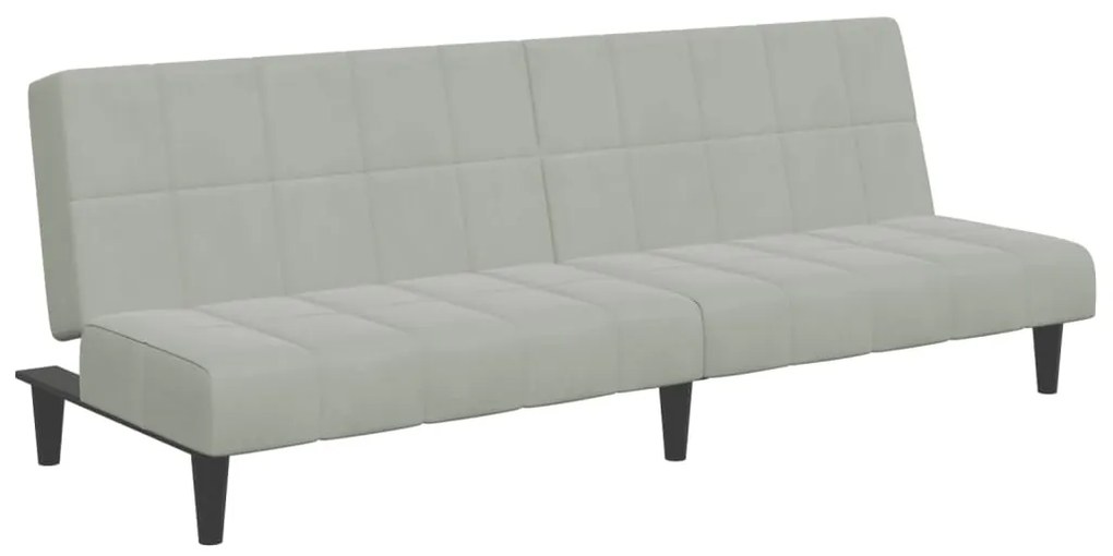 Sofá-cama 2 lugares c/ apoio de pés veludo cinza-claro