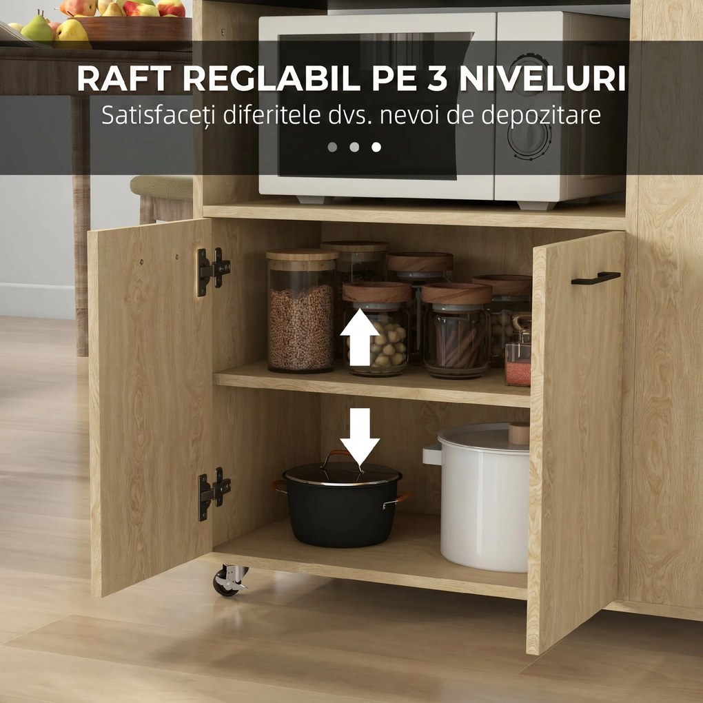Carrinho de Cozinha com Rodas 2 Portas Prateleira Ajustável Porta-Especiarias para Sala de Jantar 75x40x80,5 cm Madeira
