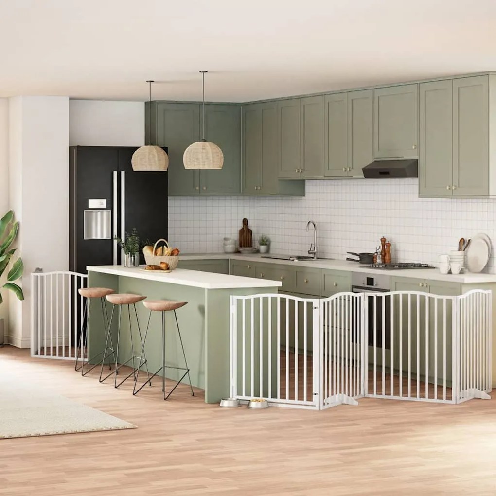 vidaXL Portão p/ cães com porta dobrável 8 painéis 640 cm álamo branco