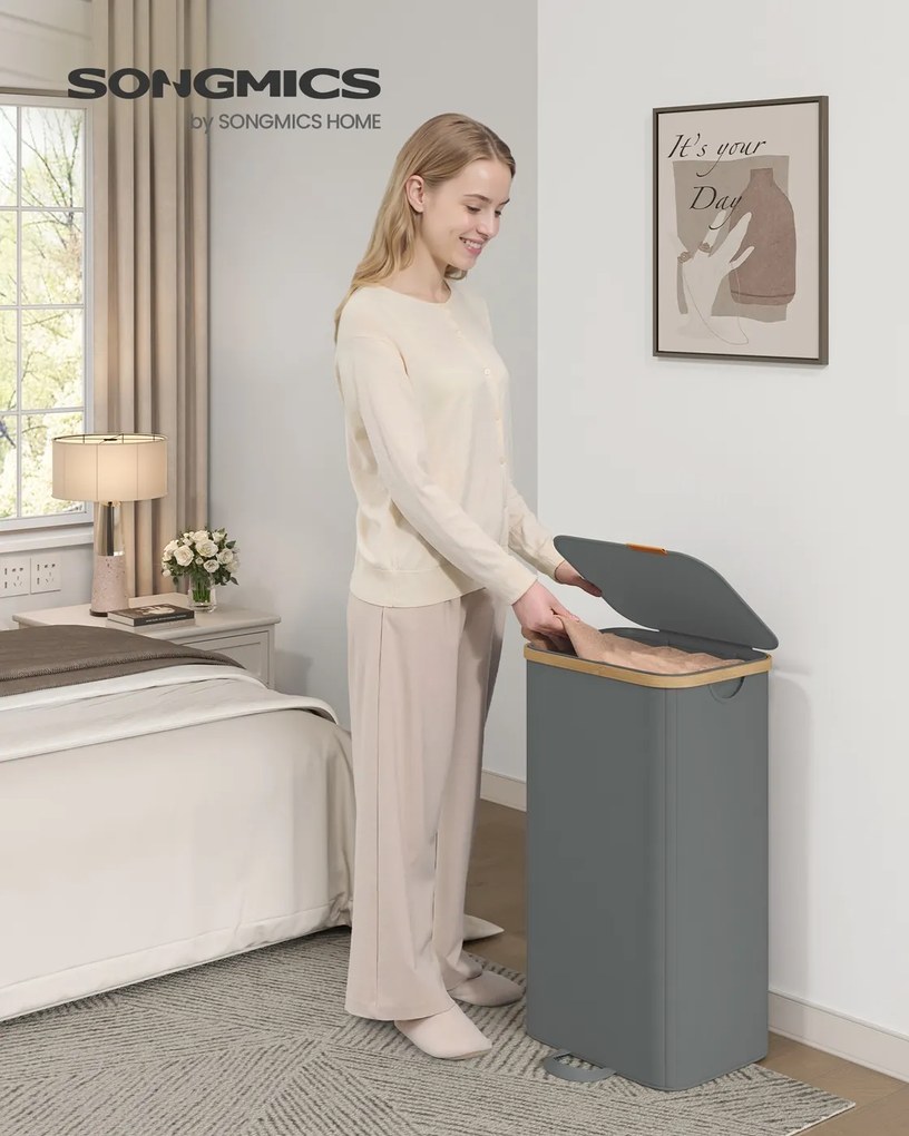 Cesto da roupa suja 42 x 32 x 75 cm com tampa e saco removível, 100 L, cinzento ardósia