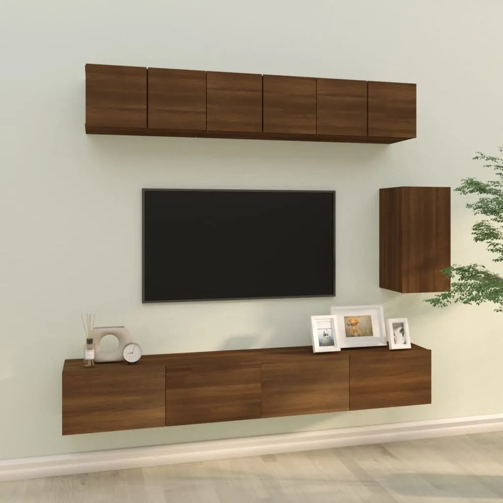 vidaXL 6 pcs conjunto móveis TV derivados de madeira carvalho castanho