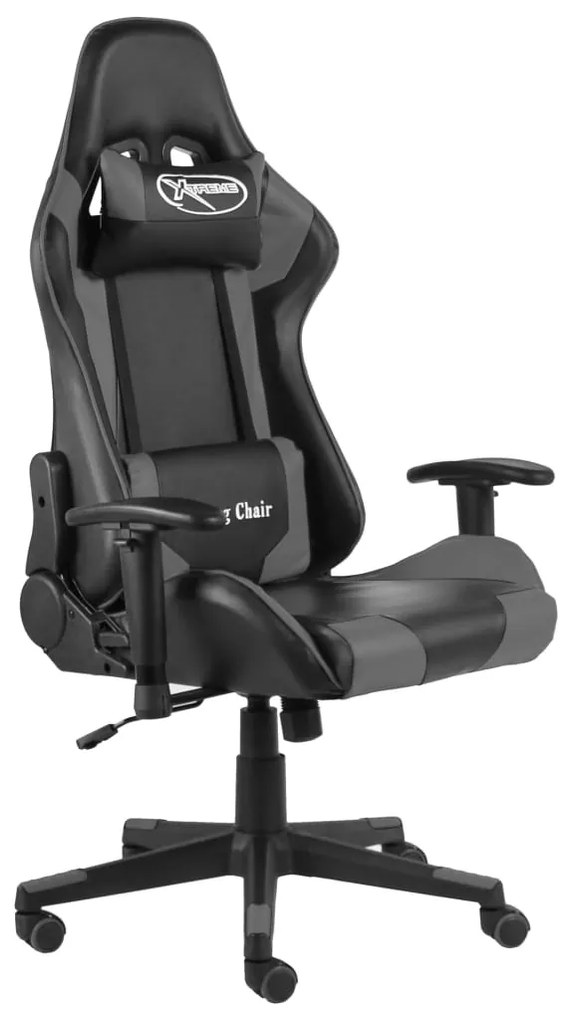 vidaXL Cadeira de gaming giratória PVC cinzento