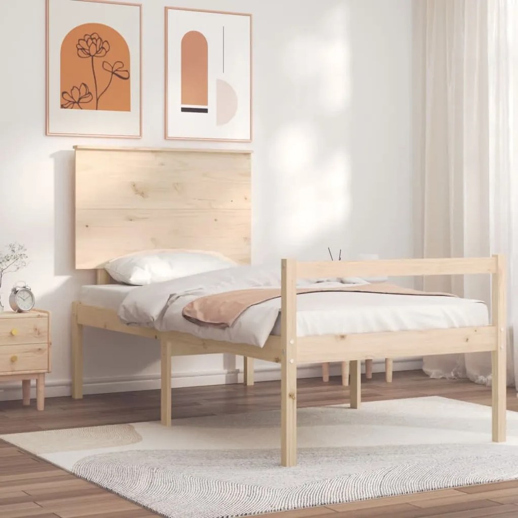 vidaXL Cama para idosos de solteiro pequena + cabeceira madeira maciça