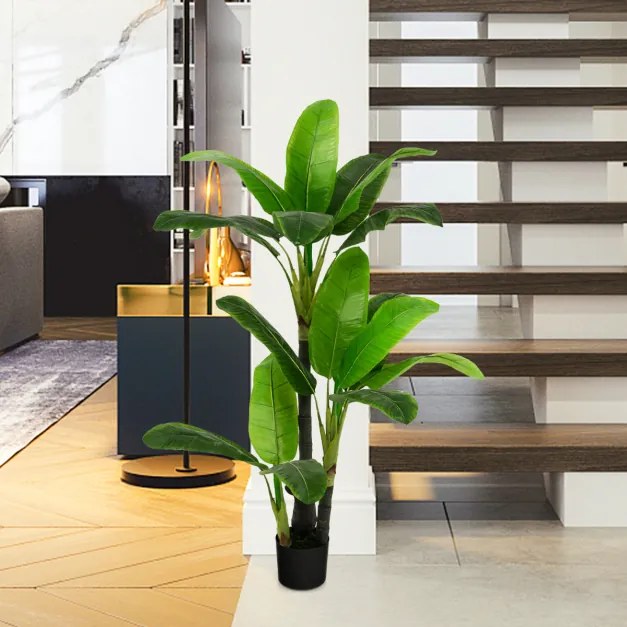 Árvore artificial falsa de 150 cm, palmeira tropical com 18 folhas grandes com vidro de cimento, planta verde realista para mesa e casa