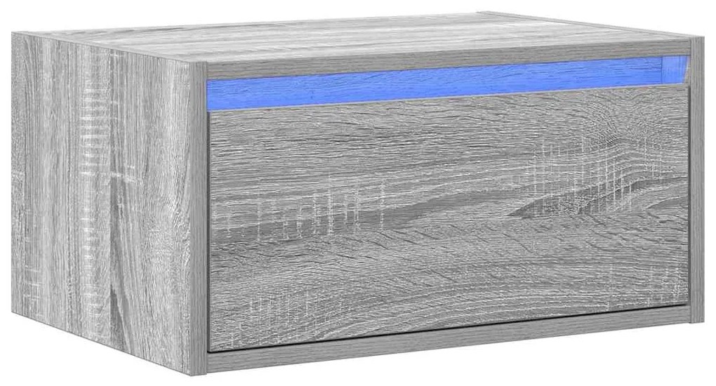 Mesa de cabeceira de parede com luzes LED cinzento sonoma