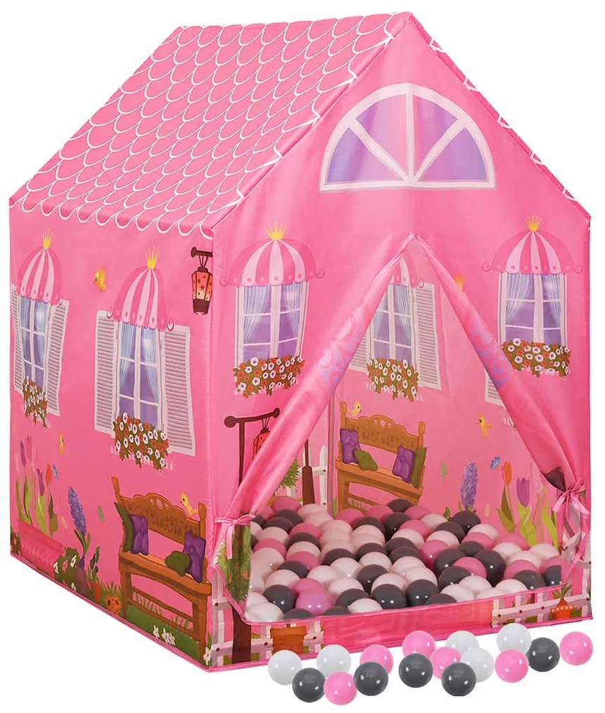 Tenda de brincar infantil com 250 bolas 69x94x104 cm rosa