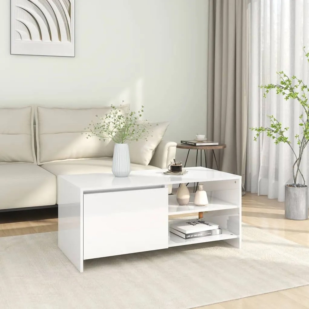 vidaXL Mesa de centro 102x50x45 cm madeira processada branco brilhante
