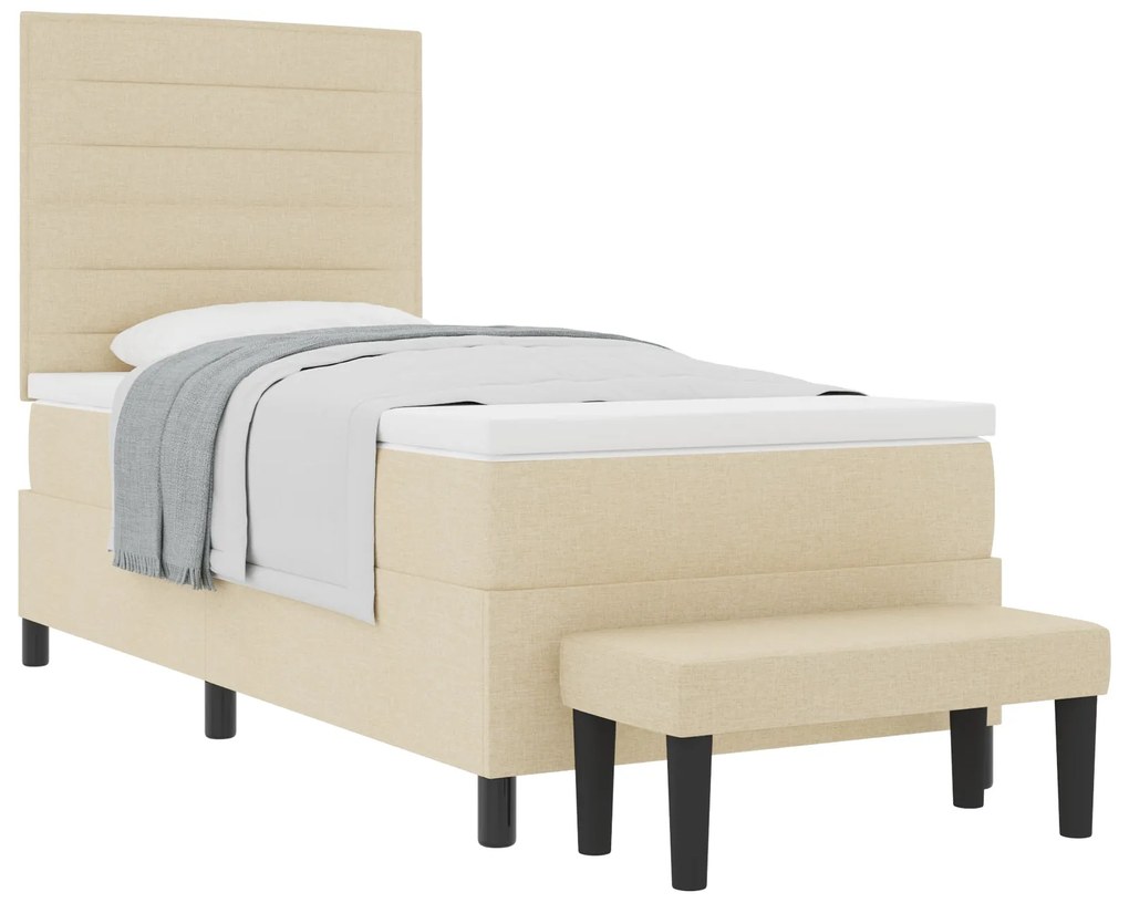 Cama Box Spring com Colchão e Banco Creme 90x190 cm Tecido