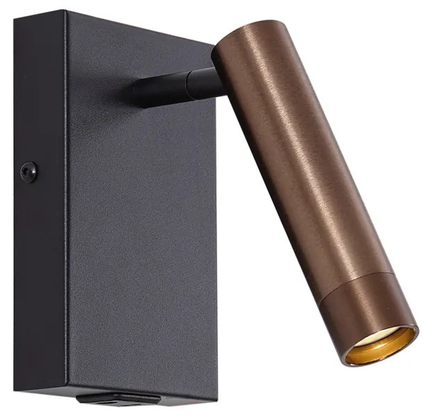 Candeeiro de parede moderno preto com bronze escuro ajustável com USB-C - Croft