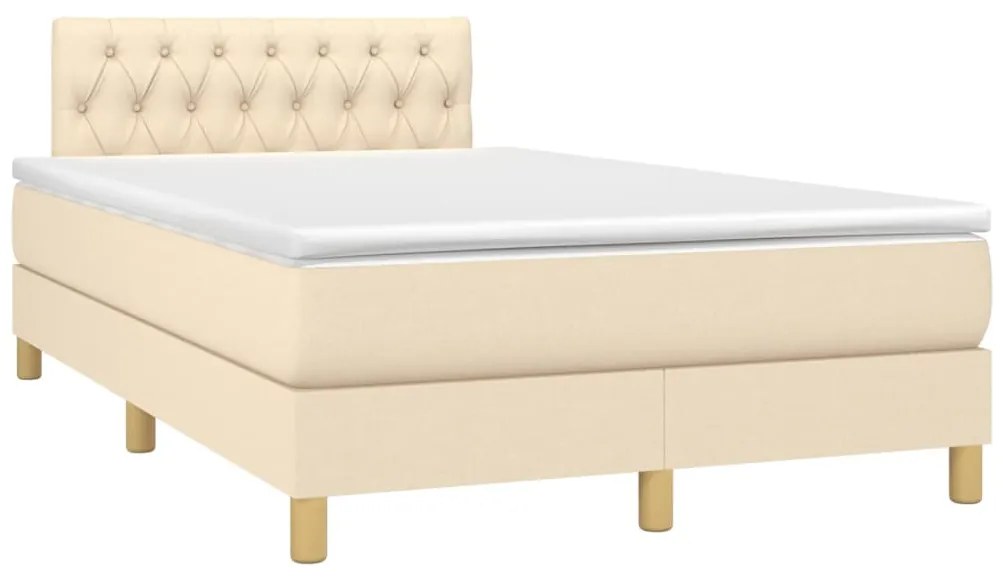 Cama box spring c/ colchão e LED 120x200 cm tecido cor creme