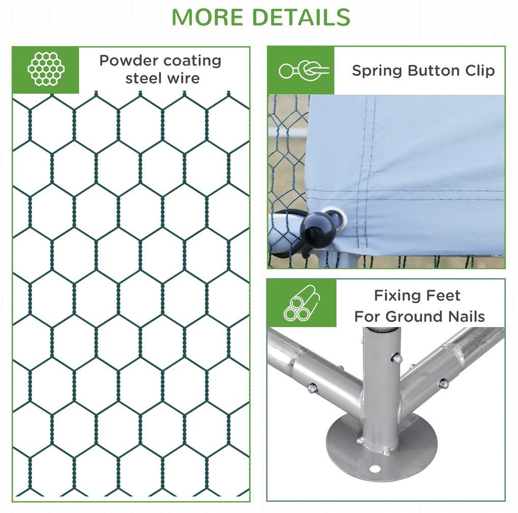 Galinheiro de Exterior Grande 380x280x195cm Gaiola para 10-12 Galinhas de Aço Galvanizado com 2 Ambientes Teto com Cobertura de Tecido e Cerca para Co