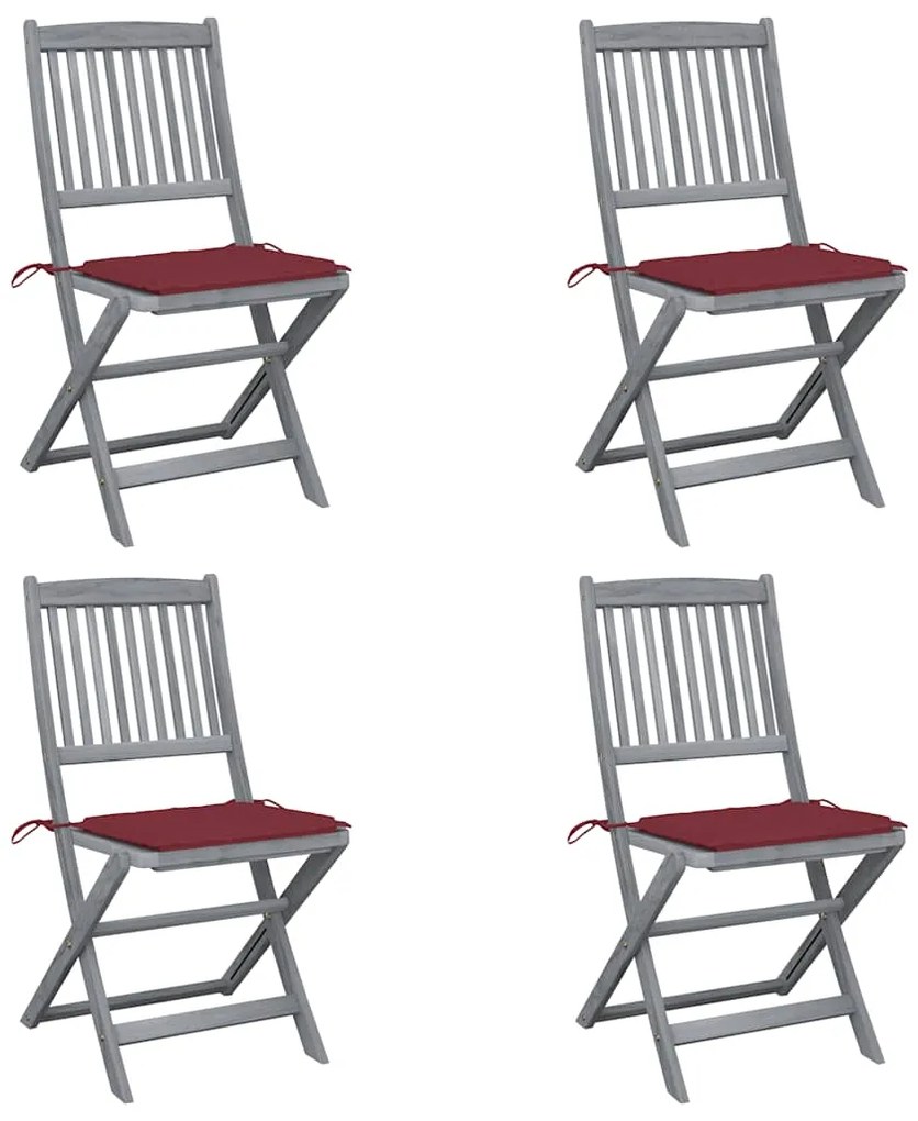 vidaXL Cadeiras exterior dobráveis c/ almofadões 4 pcs acácia maciça