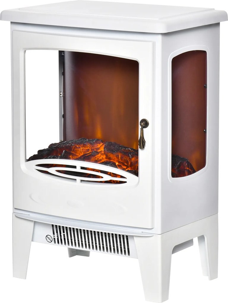 Lareira elétrica com design neo-retro, 900-1800 W, simulação de chamas com LED e luminosidade ajustável, em aço e ABS branco
