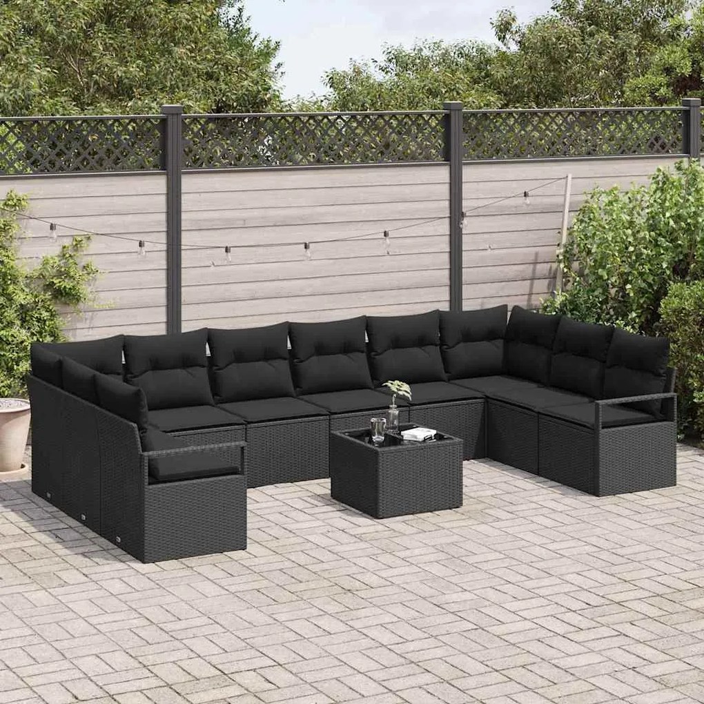 Conjunto de Sofás de Jardim com 11 Peças e Almofadas Beges em Rattan P