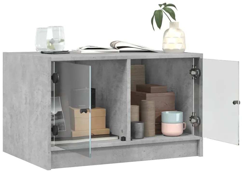 Mesa de centro c/ portas de vidro 68x50x42 cm cinza cimento