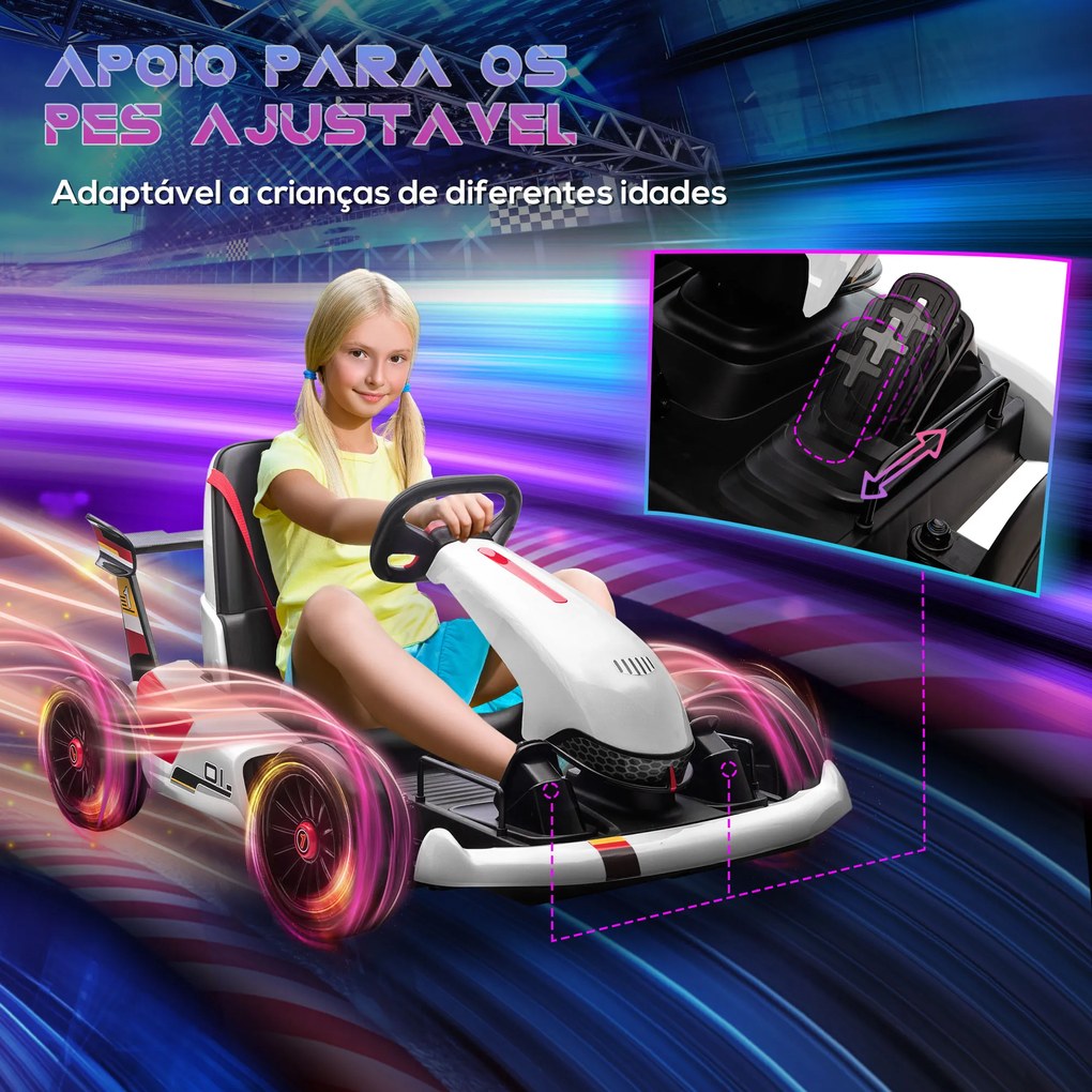 Kart Elétrico para Crianças de 4-8 Anos Go Kart Racing de Bateria 12V com Velocidade 3-6 km/h Controlo Remoto Música Buzina Carga Máxima 50kg 116x74x5