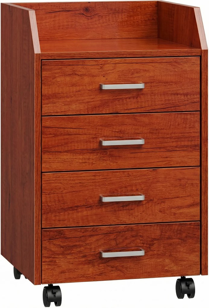 Bloco de Gavetas de Escritório com Rodas 4 Gavetas Organizador Móvel 40x36x65 cm Castanho